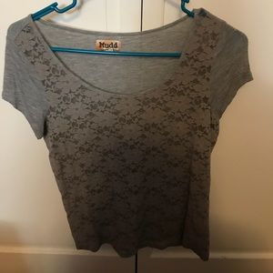 Gray, lace blouse.